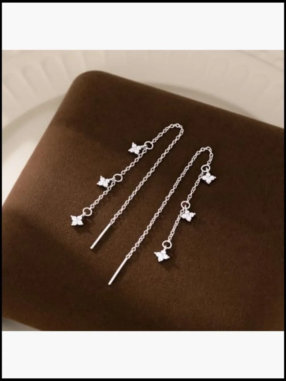 CZ Chain Dangle Earrings Sterling Silver Threader Long Tassel Earrings